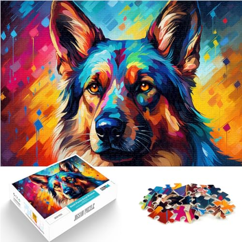 Puzzle für farbenfrohe psychedelische Kunst Deutscher Schäferhunde, 1000-teiliges Puzzle, Holzpuzzle, Lernspiel, Denkspiel (50 x 75 cm) von SYUNFEI