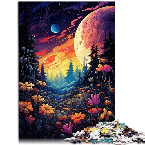 Puzzle für farbenfrohe und psychedelische Weltraumgartenblumen, 500 Teile, Puzzle, Holzpuzzle, Puzzle, Lernspiele, Lernspielzeug (38 x 52 cm) von SYUNFEI
