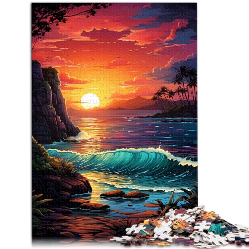 Puzzle für farbenfrohen und fantastischen Sonnenuntergang am Strand. Puzzles für Erwachsene, 1000 Puzzle-Spielzeug, Holzpuzzle, Puzzles für Denkspiele (50 x 75 cm) von SYUNFEI