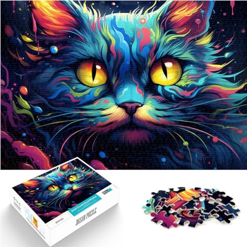 Puzzle für farbenfrohes, psychedelisches Siamkatzen-Puzzle für Erwachsene und Ren, 300 Teile, Holzpuzzle, lustige Puzzlespiele, einzigartiges Herausforderungsspiel (26 x 38 cm) von SYUNFEI