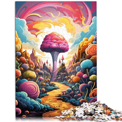 Puzzle für farbenfrohes, psychedelisches Süßigkeitenschloss für Erwachsene, 300-teiliges Puzzle, Holzpuzzle, Lernpuzzle, lustiges Familienpuzzle (26 x 38 cm) von SYUNFEI