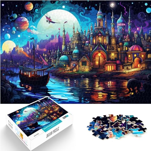 Puzzle für schöne, farbenfrohe Planetenstadt, 300 Puzzleteile für Erwachsene, Holzpuzzle, Puzzlespiel, Heimkunstdekor, Heimdekorationspuzzle (26 x 38 cm) von SYUNFEI