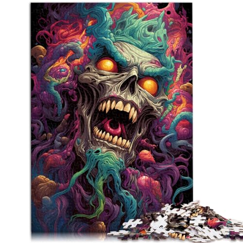 Puzzle mit psychedelischem Farbgemälde, Totenkopf, 1000 extragroße Teile, Holzpuzzle, Entspannungspuzzle, Spiele, Denksportaufgabe für Familienspaß (50 x 75 cm) von SYUNFEI