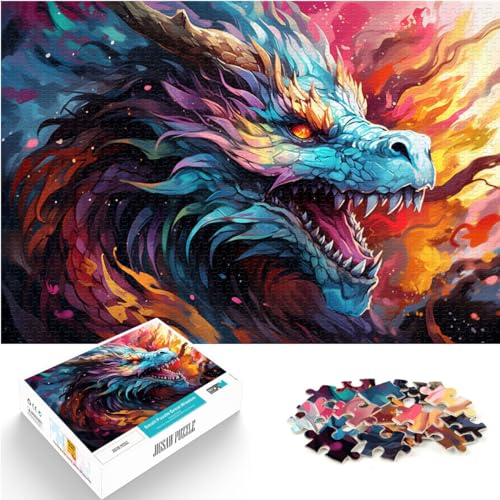 Puzzle zum Ausmalen, Fantasy-Kunst, Drache, Puzzle 1000 Teile für Erwachsene, Holzpuzzle, präzise geschnittenes Puzzle, tolle Geschenke zu Weihnachten (50 x 75 cm) von SYUNFEI