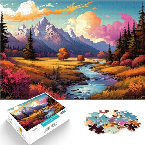 Puzzle zum Ausmalen, Grand-Teton-Nationalpark, 1000 Teile, Puzzle für Erwachsene, Holzpuzzle, Puzzlegeschenke, ganze Familie und （50 x 75 cm） von SYUNFEI