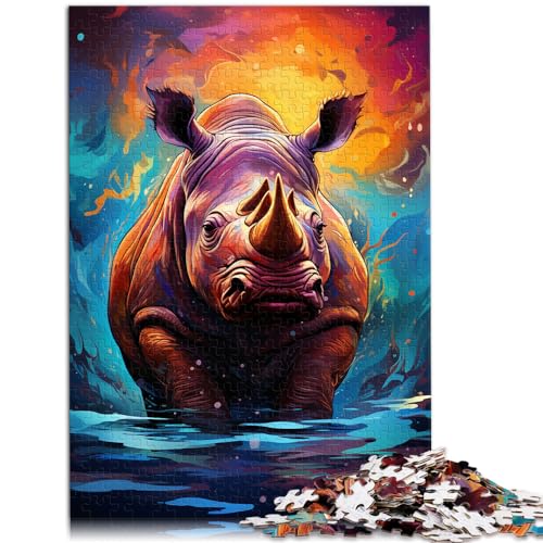 Puzzle zum Ausmalen, Nashorn, 1000 Puzzles für Erwachsene, Holzpuzzle mit vollständig ineinandergreifenden und zufällig geformten Teilen (50 x 75 cm) von SYUNFEI