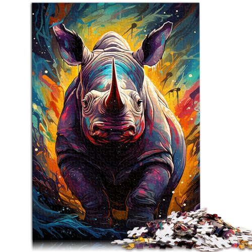 Puzzle zum Ausmalen, Nashorn, 1000-teiliges Puzzle für Erwachsene, Holzpuzzle, DIY-Puzzlespielzeug, schwierige und schwere Puzzles für Frauen und Männer (50 x 75 cm) von SYUNFEI