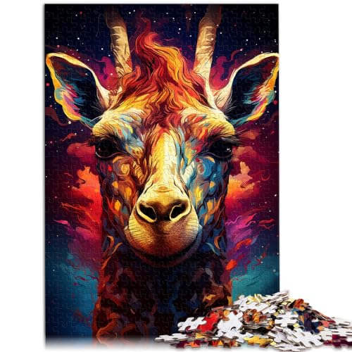 Puzzle zum Verschenken, farbenfrohe psychedelische Giraffe in der Sternennacht für Erwachsene, 300-teiliges Puzzle, Holzpuzzle – anspruchsvolles Spiel für die Familie (26 x 38 cm) von SYUNFEI