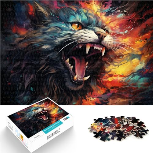 Puzzle zum Zeichnen Einer Fantasiekatze, 1000 Teile Puzzle für Erwachsene, Holzpuzzle, Denkspiel, Wanddekoration, einzigartige Geburtstags (50 x 75 cm) von SYUNFEI