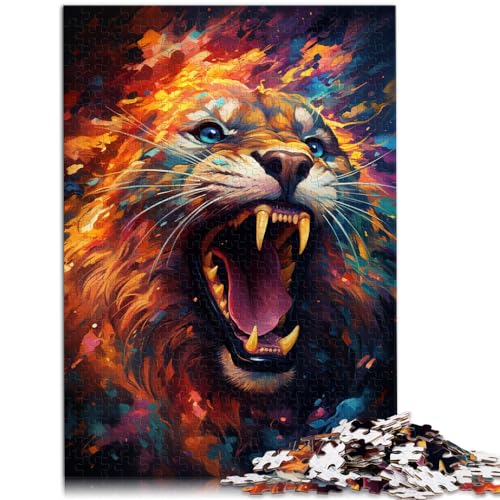 Puzzles, Gemälde eines bunten Feuerlöwen, 1000 Teile, Puzzle für Erwachsene, Puzzles aus Holz, schwieriges, anspruchsvolles Spiel (50 x 75 cm) von SYUNFEI