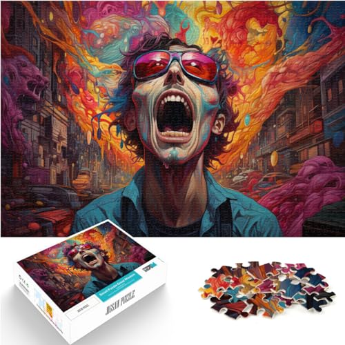 Puzzles Geschenk Totenkopf mit offenem Mund vor der Stadt Erwachsene 1000 Teile Puzzle Geschenke Holzpuzzle Denksportaufgabe Puzzle Spielzeug Denkspiel （50x75cm） von SYUNFEI