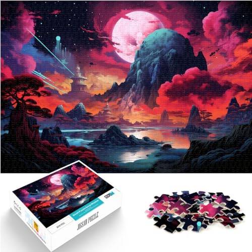 Puzzles Geschenke Spielzeug rosa psychedelische japanische Landschaft Puzzle für Erwachsene 1000 Teile Holzpuzzle Familienpuzzle Geschenkspielzeug Denkspiel （50x75cm） von SYUNFEI