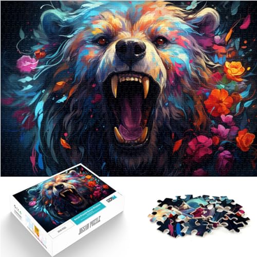 Puzzles Lernspiele Bunter Psychedelischer Bär 1000 Teile Premium Puzzle Holzpuzzle Einfaches Puzzle Familienspiel für und （50x75cm） von SYUNFEI