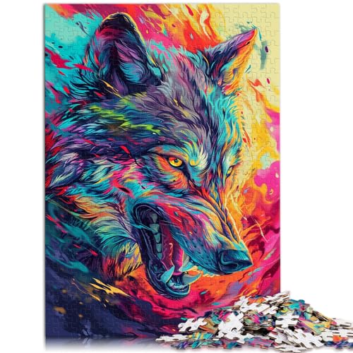 Puzzles Psychedelischer bunter Kunstwolf 1000-teiliges Puzzle für Erwachsene aus Holz, Entspannungspuzzles, Spiele, Denksportaufgaben, Familienunterhaltungsspielzeug (50 x 75 cm) von SYUNFEI