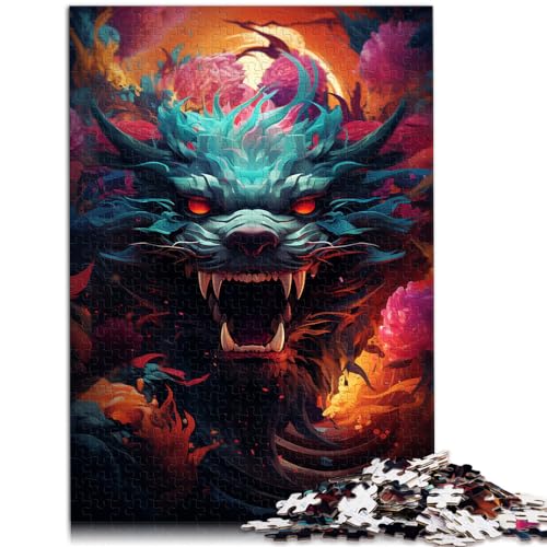 Puzzles für farbenfrohe, künstlerische Drachenkunst-Puzzles für Erwachsene, 1000 Teile, Holzpuzzle, Puzzlespiel für anspruchsvolles Puzzlespiel und Familienspiel (50 x 75 cm) von SYUNFEI