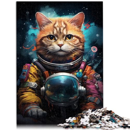 Puzzles zum Verschenken, farbenfrohe Astronautenkatze im Weltraum für Erwachsene, 300-teiliges Puzzle, schwierige Holzpuzzles für Familienspaß (26 x 38 cm) von SYUNFEI