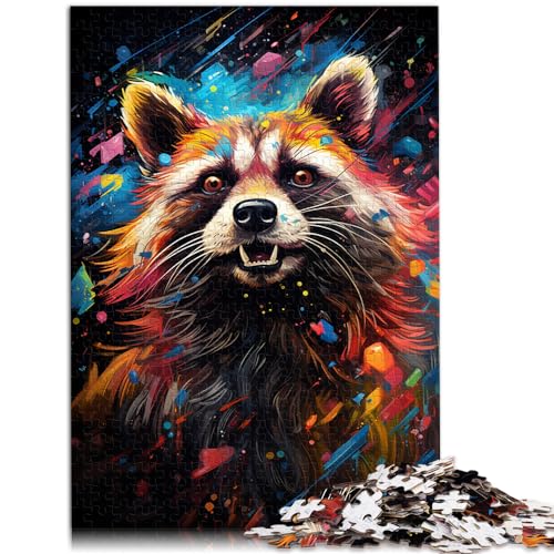 Puzzles zum Verschenken, farbenfrohes psychedelisches Waschbär-Puzzle für Erwachsene und Ren, 300-teiliges Holzpuzzle für Puzzle- und Denkspiele (26 x 38 cm) von SYUNFEI