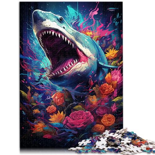 Puzzlespiel „Bunte Psychedelie der Haie“ 1000-teiliges Puzzle aus Holz – anspruchsvolles Spiel als Geschenk für die ganze Familie (50 x 75 cm) von SYUNFEI