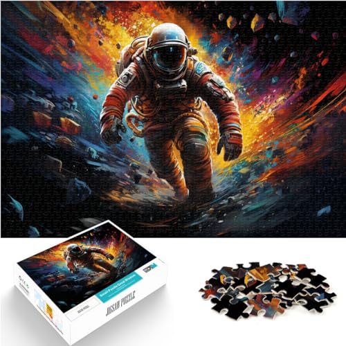 Puzzlespiel Astronaut auf Skateboard, 500-teiliges Puzzle für Erwachsene, Holzpuzzle, Entspannungspuzzle, Spiele, Denksportaufgabe, Kunstwerk, Geschenk (38 x 52 cm) von SYUNFEI