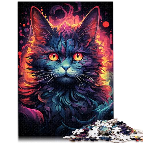 Puzzlespiel Bunte psychedelische Katze aus der Zukunft, 1000 Teile für Erwachsene, schwierige Puzzles, Holzpuzzle, Denkspiel (50 x 75 cm) von SYUNFEI