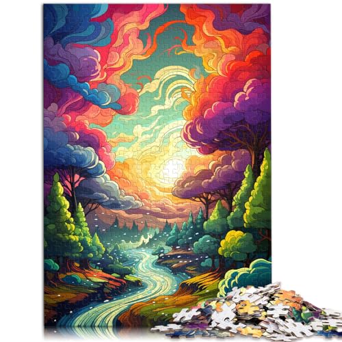 Puzzlespiele Bunte psychedelische Berglandschaft 1000-teiliges Puzzle für Erwachsene aus Holz zum Entspannen, Puzzlespiele, Denksportaufgabe, Denkspiel (50 x 75 cm) von SYUNFEI