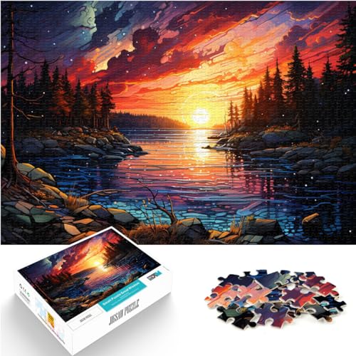 Puzzlespiele Bunte psychedelische Sonnenuntergangslandschaft 1000-teiliges Puzzle für Erwachsene Holzpuzzle Lernpuzzle Denkspiel （50x75cm） von SYUNFEI