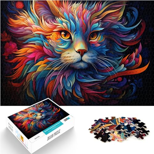 Puzzlespiele Buntes psychedelisches Katzen-Puzzle 1000 Teile Holzpuzzle Lernpuzzle Familienspiel zum Stressabbau Schwierige Herausforderung (50x75cm) von SYUNFEI