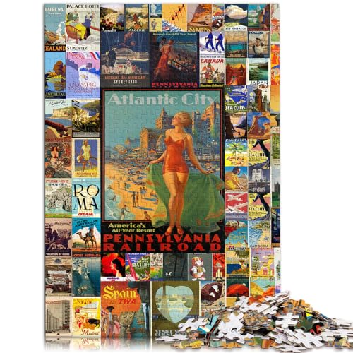 Spiel-Geschenk-Puzzle, Vintage-Reise-Wandkunst, Puzzle 300 Teile, Holzpuzzle für Erwachsene, Lernpuzzle, Spiel, Geburtstag, Weihnachtsgeschenkideen (26 x 38 cm) von SYUNFEI