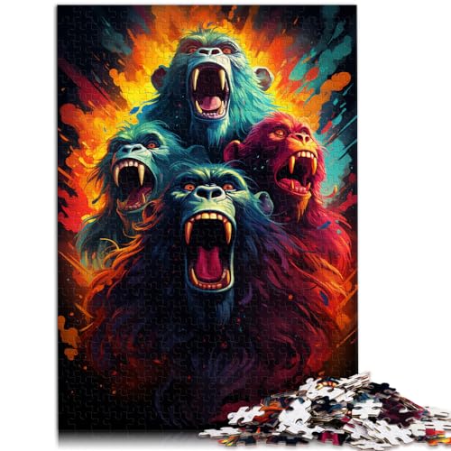 Spiel-Geschenk-Puzzle, farbenfrohe Zeichnung Einer Affenfamilie, 1000-teiliges Puzzle aus Holz, Spiel, Familiendekoration mit passendem Poster Wissensblatt (50 x 75 cm) von SYUNFEI