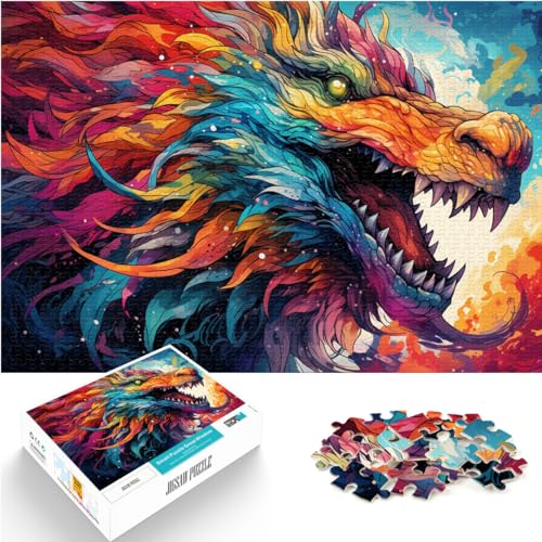 Spiel-Geschenk-Puzzle, farbenfrohe psychedelische Dinosaurier, 1000 Teile, Puzzle aus Holz, Puzzle-Kunstwerk, dekomprimierendes geistiges Lernspielzeug (50 x 75 cm) von SYUNFEI