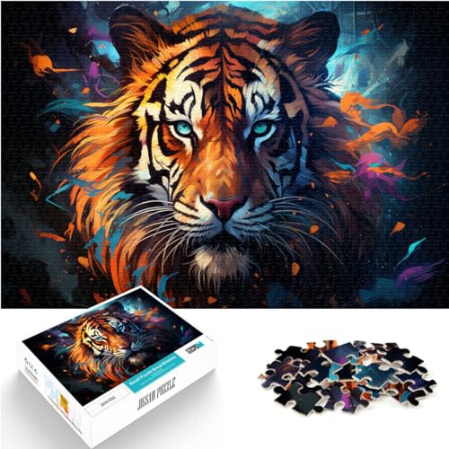 Spiel-Geschenk-Puzzle, farbenfroher künstlerischer Tiger, 1000 Teile, Erwachsene, Geschenke, Holz-Puzzle, Geschenke, jedes Teil ist einzigartig unterhaltsames Familienspiel (50 x 75 cm) von SYUNFEI