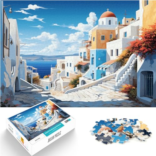 Spiel-Geschenk-Puzzle, farbenfrohes Mykonos, 1000 Teile, Puzzle aus Holz, Puzzle, Kunstwerk, Spielzeug, Puzzle, Lernspiele, Stressabbau-Puzzle (50 x 75 cm) von SYUNFEI