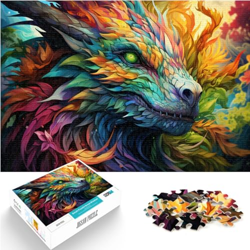 Spiel-Geschenk-Puzzle, farbenfrohes grünes Drachen-Kunstwerk, Kunst-Puzzle für Erwachsene, 1000 Teile, Holz-Puzzle, Spiel, Familiendekoration, Geschenkspielzeug (50 x 75 cm) von SYUNFEI