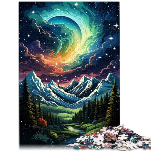 Spiel-Geschenk-Puzzle „Die farbenfrohe Psychedelie von Aurora Mountain“ 1000-teiliges Puzzle aus Holz, Spielspielzeug für die Familie, Puzzle-Geschenk, Kunstwerk von (50 x 75 cm) von SYUNFEI