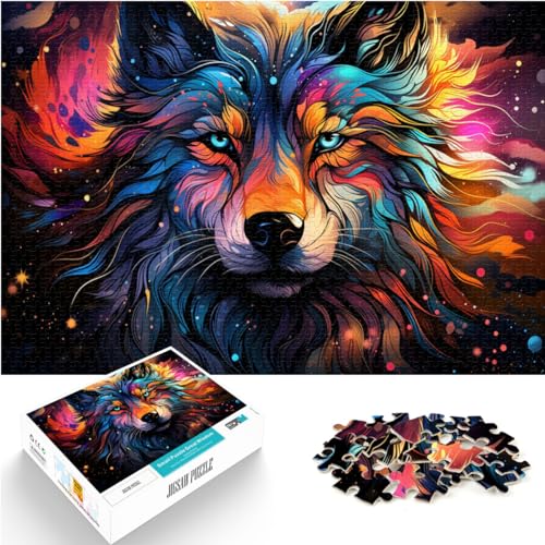 Spiel-Geschenk-Puzzle „Die farbenfrohe Psychedelie von Wolf im Sternenhimmel“ 1000-teiliges Puzzle für Erwachsene aus Holz, lustige Puzzles, Spiele, Geschenkideen (50 x 75 cm) von SYUNFEI