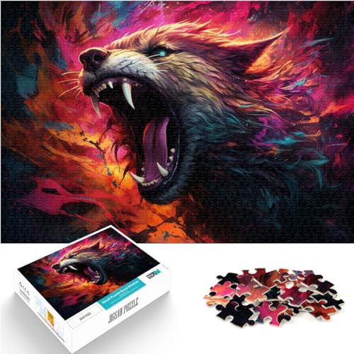 Spiel-Geschenk-Puzzle „Wütender Wolf auf dunklem Planeten“, 1000 Teile Puzzle für Erwachsene und Kinder aus Holz, Denksport-Puzzle (50 x 75 cm) von SYUNFEI