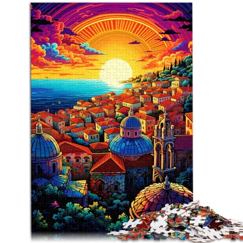 Spiel-Geschenk-Puzzle Dubrovniks farbenfrohes psychedelisches 1000-teiliges Puzzle aus Holz, pädagogisches Stressabbau-Spielzeug-Puzzle, Familienspaß-Puzzle (50 x 75 cm) von SYUNFEI