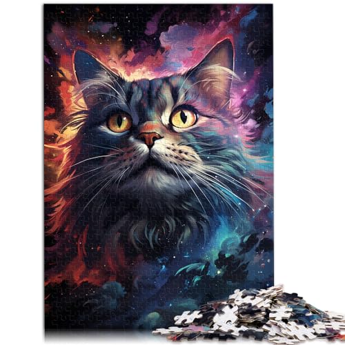 Spielgeschenk Puzzle Bunte psychedelische Galaxiekatze 1000-teiliges Puzzle Lernspiele Holzpuzzle Familienpuzzle Geschenkspielzeug Denkspiel （50x75cm） von SYUNFEI