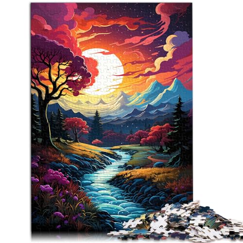 Spielgeschenk Puzzle Bunte psychedelische Landschaft am Waternsee Puzzle für Erwachsene 1000 Teile Holzpuzzle Denkspiel Heimdekoration （50x75cm） von SYUNFEI