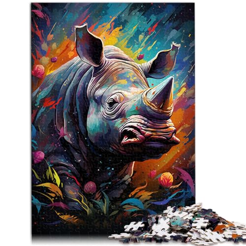 Spielgeschenk Puzzle Farbgemälde Nashorn 1000 Teile Puzzle Puzzle für Erwachsene Geschenke Holzpuzzle Lernpuzzle für Familienspaß und Spieleabend （50x75cm） von SYUNFEI