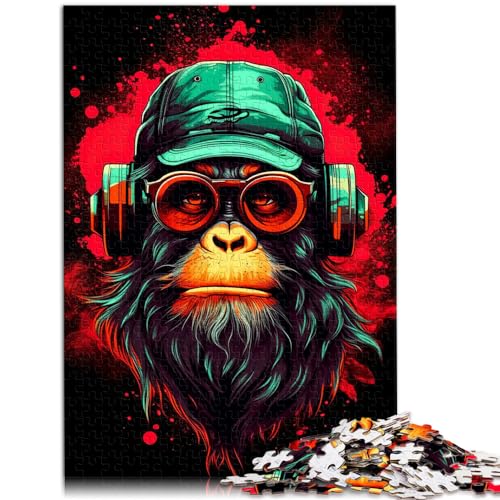 Spielgeschenk Puzzle Monkey DJ Musik Lustige Puzzles für Erwachsene 1000-teiliges Holzpuzzle Lustige Familienpuzzles als Geburtstagsgeschenk, Geschenke für (50 x 75 cm) von SYUNFEI