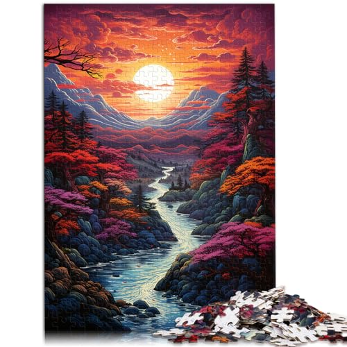 Spielgeschenk Puzzle Sonnenuntergang über der Pagode Puzzle für Erwachsene 1000-teiliges Puzzle Holzpuzzle Lernspielzeug Familienspiele Weihnachtsgeburtstagsgeschenke （50x75cm） von SYUNFEI