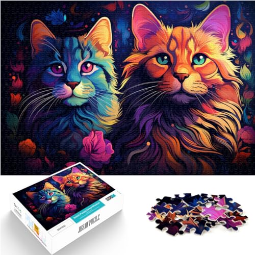 Spielzeug-Puzzle, buntes Katzengemälde, 1000 Teile, Holzpuzzle, Lernspielzeug, jedes Teil ist einzigartig – anspruchsvolles, unterhaltsames Familienspiel (50 x 75 cm) von SYUNFEI