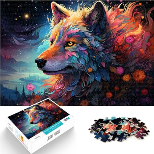 Spielzeug-Puzzle „Die farbenfrohe Psychedelie des Wolfs im Sternenhimmel“ Puzzle für Erwachsene, 1000 Teile, Holzpuzzle, lustige Familienpuzzles für die Heimdekoration (50 x 75 cm) von SYUNFEI
