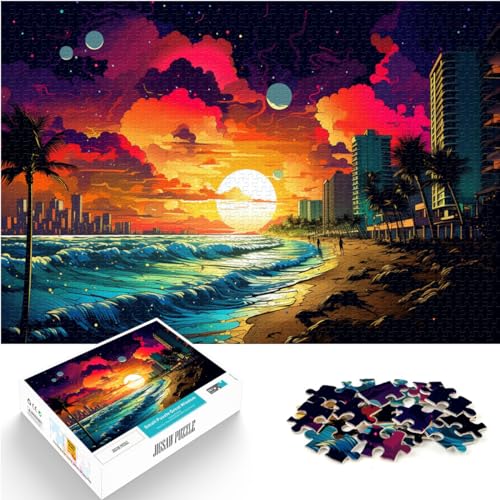 Spielzeug-Puzzle Miami Beach Sonnenuntergang 1000-teiliges Puzzle für Erwachsene Holzpuzzle Lernspielzeug Wanddekoration Einzigartige Geburtstags （50x75cm） von SYUNFEI