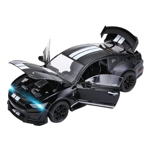 SYYANFEI Auto Modell 1/18 Für Ford Mustang Shelby GT500 Legierung Sportwagen Druckguss Metall Rennwagen Modell Sound Und Licht Spielzeug Jungen Mädchen Geschen(Schwarz) von SYYANFEI