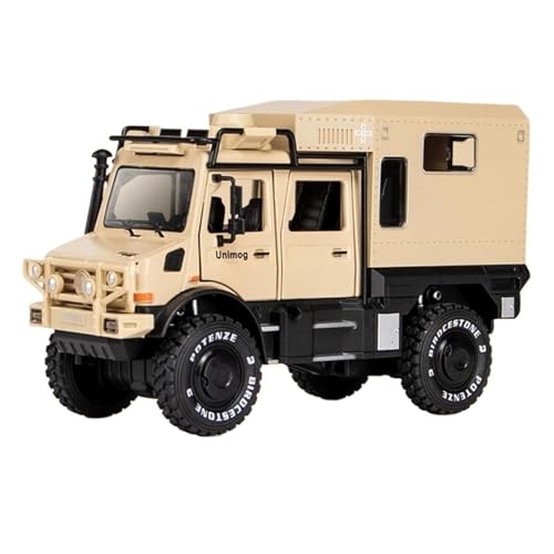 SYYANFEI Auto Modell 1/28 Für UNIMOG U4000 Wohnmobil Legierung Geländewagen Modell Druckguss Fahrzeuge Auto Modell Simulation Jungen Mädchen Geschen(Beige) von SYYANFEI