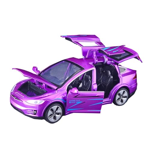 SYYANFEI Auto Modell 1/32 Für Druckguss Tesla Model3 X Alloy Modellauto Spielzeug Sound und Licht Version Sammlung Display Jungen Mädchen Geschen(Purple) von SYYANFEI