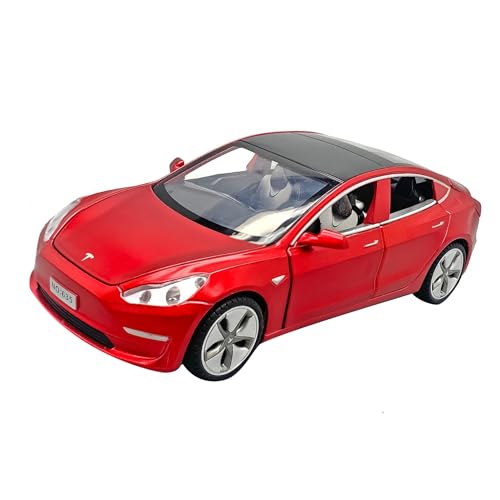 SYYANFEI Auto Modell 1/32 Für Druckguss Tesla Model3 X Alloy Modellauto Spielzeug Sound und Licht Version Sammlung Display Jungen Mädchen Geschen(Rot) von SYYANFEI