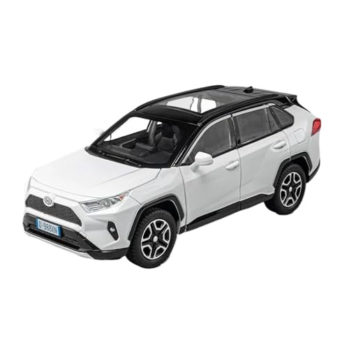 SYYANFEI Auto Modell 1:22 Für RAV4 SUV Metallguss Heckklappe Sound Und Licht Auto Spielzeug Fertige Automodell Szene Partydekorationen Jungen Mädchen Geschen(White) von SYYANFEI